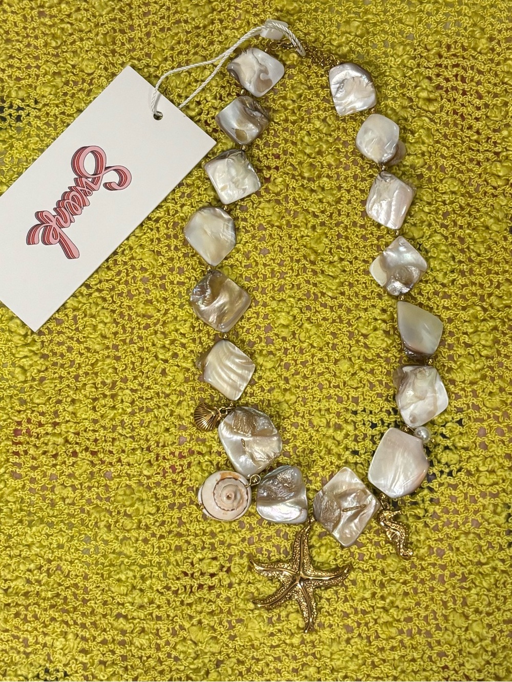 Handmade Mother-of-Pearl Shell Necklace with Gold Starfish Accent - Cream